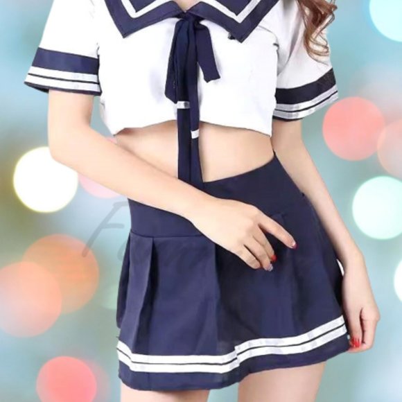 Large Size Japanese Style Navy Bule Cosplay Student Uniform Kawaii Lingerie - Picture 4 of 11